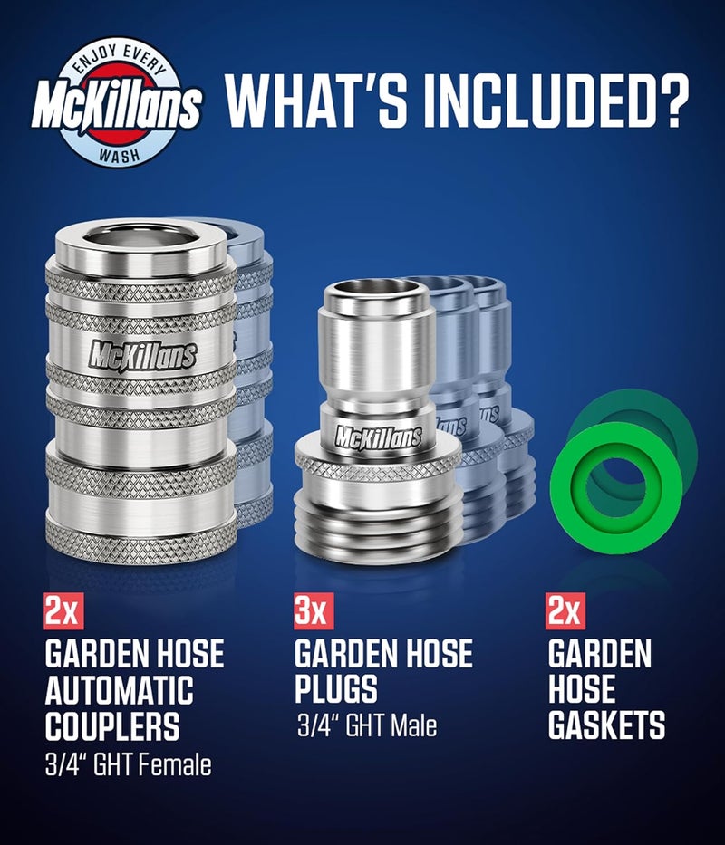 McKillans ® 2025 Automatic Garden Hose Quick Connect [UNIVERSAL FIT] - Stainless Steel Quick Connect Hose Fittings - Water Hose Connectors - Quick Disconnect Adapter - INSTANT CONNECTION - 5 Pc Kit - Image 4